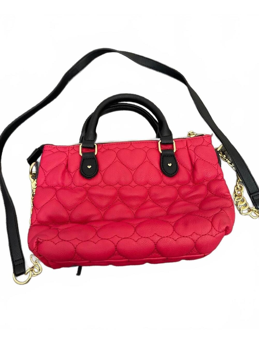 Betsey Johnson Red Heart Quilted Satchel Crossbody Bag Tassel Charm Top Handle - Picture 2 of 6